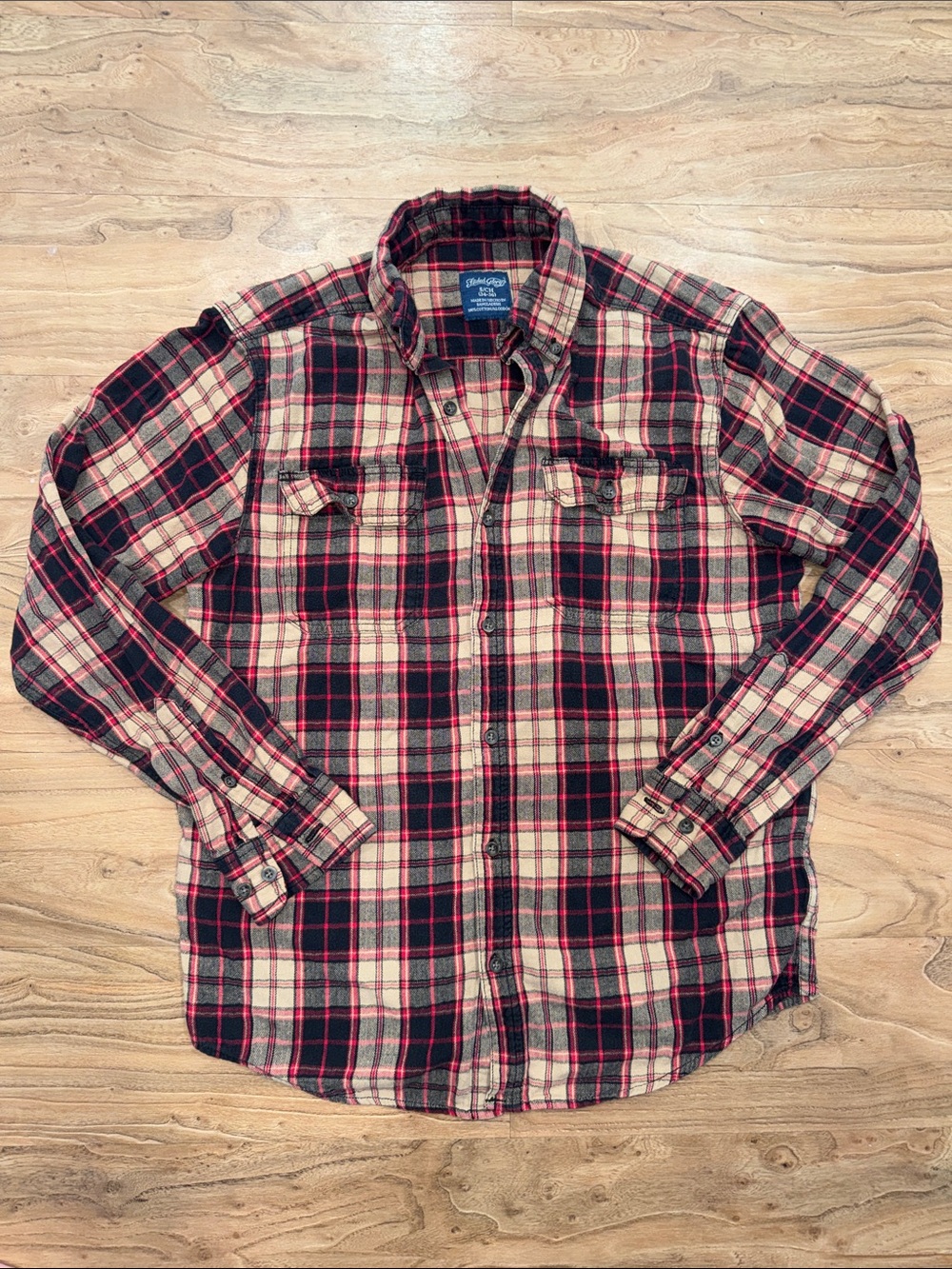 Faded Glory Red, Black & Cream Plaid Button-Down Shirt